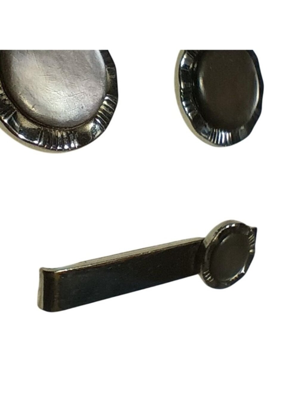 Vintage Cufflinks TIE BAR Set MCM Mens SWANK SMOKEY GRAY PEARLOID Mid Century